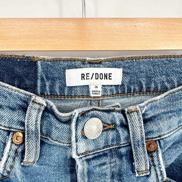 RE/DONE 90s High Rise Ankle Crop Jeans Button Fly Raw Hem Medium Wash Women's 26 - Picture 7 of 9